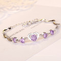 bracelet de bijoux en argent sterling de mode 925, cadeau de chaîne de bracelet de dame d&#39;argent de diamant violet de coeur mignon